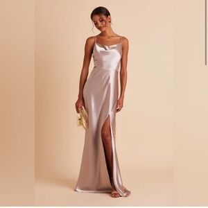 NWT Birdy Grey Lisa Long Satin Dress in Taupe